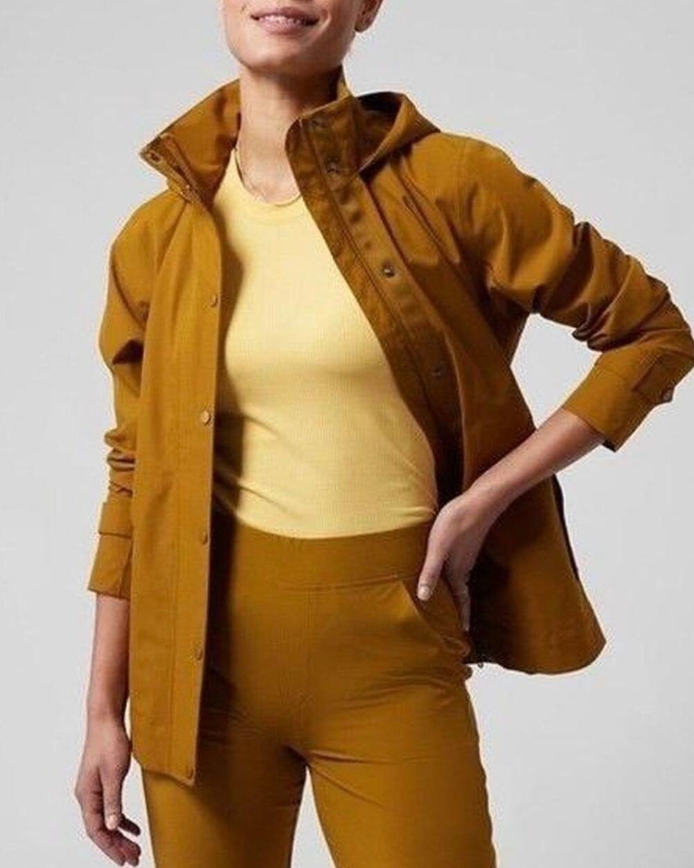 Athleta Rain Out SUTRO Mustard Yellow Hooded Trench Coat Jacket-Size S